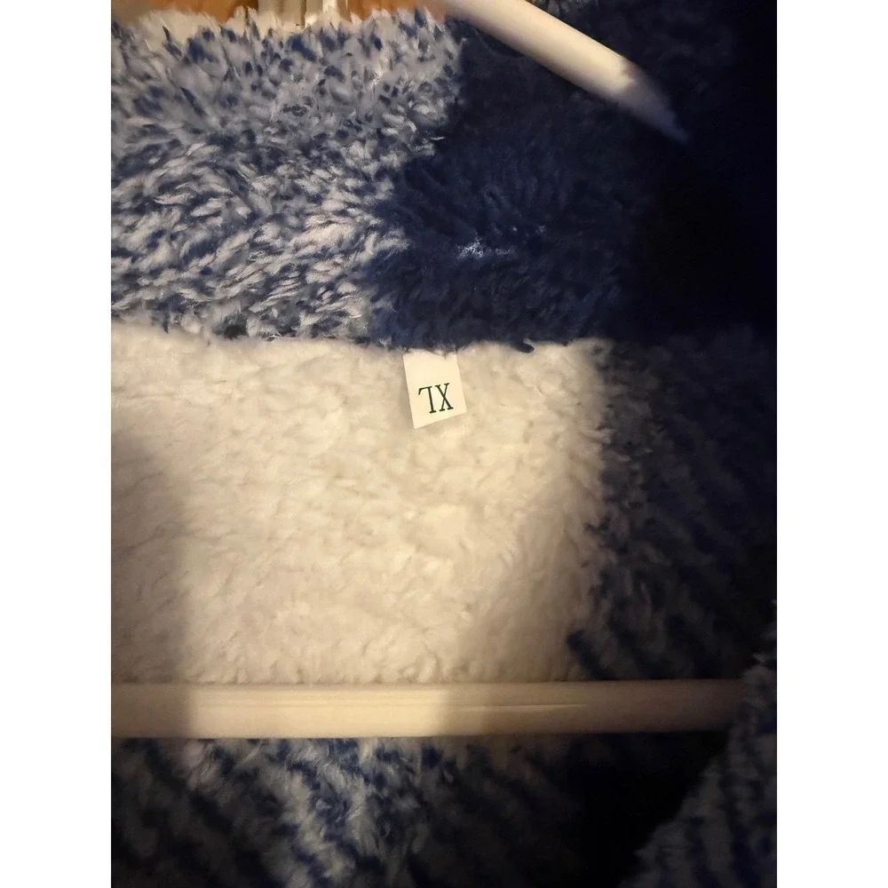 Womens Plaid Sherpa Fleece Shacket‎ Jacket Oversized Blue White XL - Picture 2 of 7